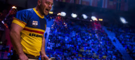 Team Romania competes during the Team Competition of the Stihl Timbersports World Championships at the Hakons Hall in Lillehammer, Norway on November 3, 2017.