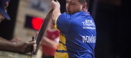 Team Romania competes during the STIHL TIMBERSPORTS® Team World Championship at the Echo Arena in Liverpool, Great Britain on October 19, 2018.